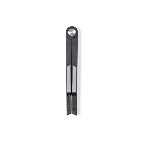 Original soporte plegable para dispositivos móviles y ordenador portátil de hasta 13", fabricado en resistente material ABS. Con dos posiciones de visionado y plegado de pequeño tamaño para un fácil transporte.