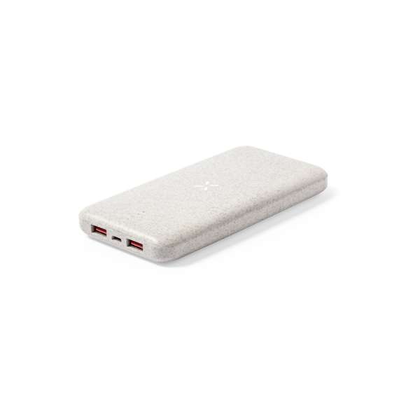 Batería auxiliar externa de 8.000 mAh, con cargador inalámbrico integrado 10W. Fabricada en caña de trigo, para así fomentar la utilización de materias primas naturales y reducir las emisiones contaminantes.2 salidas USB, con conexión Tipo C dual de entrada y salida e indicador LED de estado de carga. Compatible con dispositivos equipados con tecnología de carga inalámbrica Qi, cable de carga Tipo C incluido. Presentado en caja individual de diseño kraft, con manual de instrucciones en español e inglés. Entrada/Salida USB C: 5-12V DC 3-1.5V, PD18WSalidas USB: 5-12V DC 3-1.5ALas capacidades mostradas en todas nuestras baterías auxiliares externas son reales, incorporando todas ellas baterías de grado A y no recicladas, con una vida útil de al menos 500 ciclos de carga y según normativa CE. Además, están fabricadas conforme a los estándares RoHS y en cumplimiento con los siguientes requisitos de seguridad:Sistema de protección contra sobrecarga del power bank. Sistema de protección contra descarga completa que proporciona una mayor durabilidad del power bank. Sistema de bloqueo para evitar cortocircuitos. Sistema de transferencia de carga constante, acorde con la capacidad del dispositivo de destino.