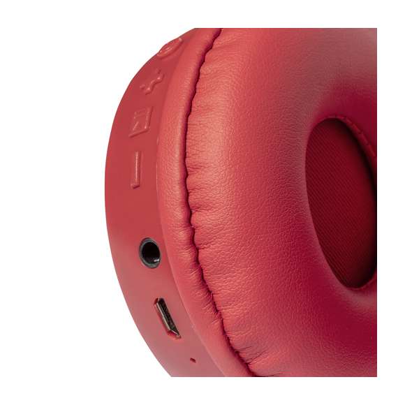 Auriculares plegables de diadema con conexión Bluetooth® 5.0, con cuerpo y almohadillas a juego, disponibles en variada gama de colores. Panel de control integrado en el auricular, función manos libres y radio FM  con ranura para tarjetas micro SD y entrada de línea mediante conexión jack de 3,5 mm. Recargables mediante cable USB -incluido- y con batería integrada de 200mAh. Almohadillas en suave polipiel con interior a juego y presentados caja individual de diseño kraft.