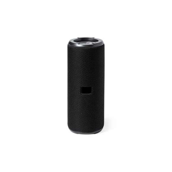  	Potente altavoz estéreo Bluetooth® 2x5W con luz multicolor y tecnología TWS (True Wirelss Stereo). Portátil y fabricado en resistente material forrado en poliéster, con rejilla. Con luces LED multicolor y 6 posiciones de iluminación. Conexión Bluetooth 5.0, con panel de control integrado en el lateral del altavoz. Con función manos libres y entrada de línea mediante conexión jack de 3,5 mm. Batería de litio de 1.200 mAh y cable de carga Tipo C incluido. Con asa de transporte y placa integrada en la rejilla para fácil marcaje. Presentado en caja individual de diseño kraft, con manual de instrucciones en español e inglés.