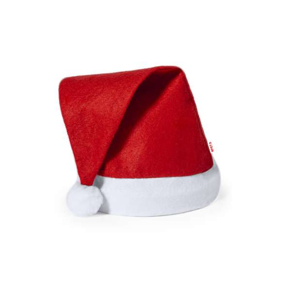Divertido gorro de Papá Noel fabricado en RPET con suave banda y pom pom de color blanco.El material RPET se elabora a partir de plástico reciclado, para así fomentar la reutilización de residuos plásticos y ayudar a la sostenibilidad del planeta.