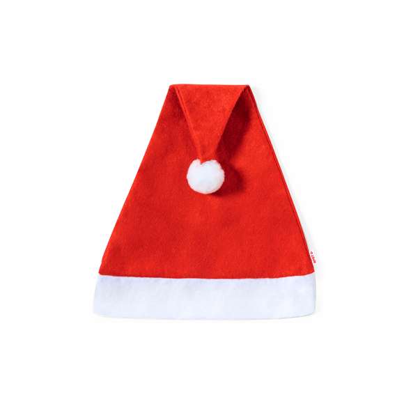 Divertido gorro de Papá Noel fabricado en RPET con suave banda y pom pom de color blanco.El material RPET se elabora a partir de plástico reciclado, para así fomentar la reutilización de residuos plásticos y ayudar a la sostenibilidad del planeta.