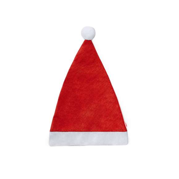 Divertido gorro de Papá Noel fabricado en RPET con suave banda y pom pom de color blanco.El material RPET se elabora a partir de plástico reciclado, para así fomentar la reutilización de residuos plásticos y ayudar a la sostenibilidad del planeta.