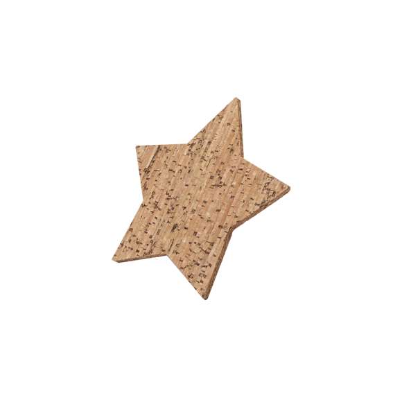Set de 4 posavasos con forma de estrella fabricados en corcho natural. Set presentado en caja de diseño en cartón kraft con diseño de estrella troquelado.Elaborado con elementos vegetales para así fomentar la utilización de materias primas naturales y reducir las emisiones contaminantes.