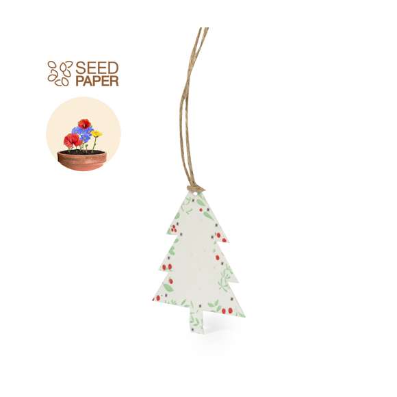Sostenibles y originales adornos navideños fabricados en papel semilla, reciclable y degradable. Incluye semillas de petunia de colores surtidos, convirtiéndolo en papel plantable después de su vida útil. Con colgador de yute natural. Disponibles en 3 diseños: Bola, Estrella y Árbol. Presentados en bolsa de papel reciclado.Con instrucciones de plantado en Español e Inglés.