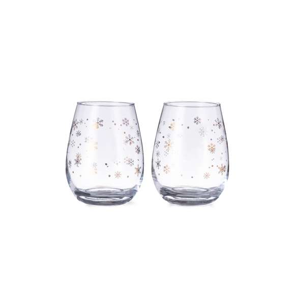 Set de 2 vasos con original diseño de copos de nieve y 500ml de capacidad. Fabricados en cristal, con área de marcaje especial en el frontal. Presentado en caja de diseño en color negro con ilustración en color dorado.