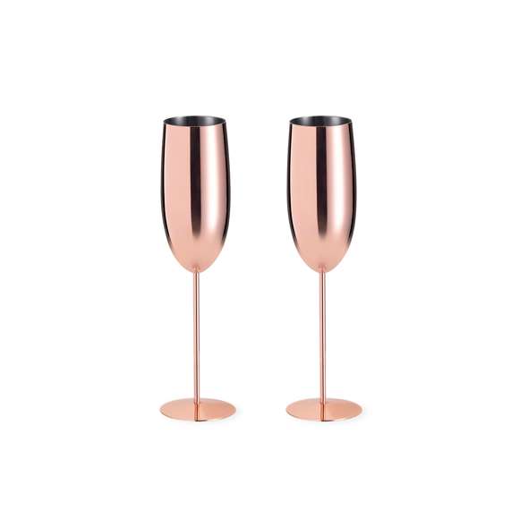 Set de copas de 270ml de capacidad y sofisticado diseño. Fabricadas en acero inoxidable, con recubrimiento de cobre galvanizado y acabado brillo. Presentadas en exclusiva caja individual de diseño negra.