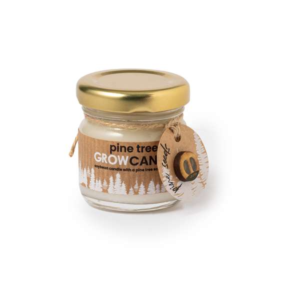 Ecológica vela con aroma a pino. Incluye tarjeta exclusiva con cápsula de semillas de pino. Un respetuoso y sorprendente regalo con el que fomentar y promover el cuidado del medio ambiente. Fabricada en cristal, con tapón de metal. Presentada en atractiva caja de diseño kraft.