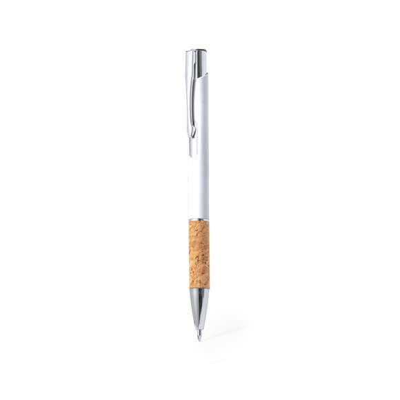 Elegante bolígrafo de línea nature y mecanismo pulsador. Cuerpo en resistente aluminio de acabado goma y empuñadura en corcho, con la caña en una amplia gama de distintivos colores. Clip metálico, con pulsador retráctil y en tinta azul. Presentado en bolsa individual reciclada.Elaborado con elementos vegetales para así fomentar la utilización de materias primas naturales y reducir las emisiones contaminantes.