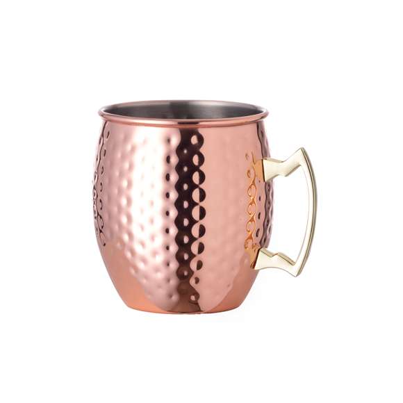 Taza de 500 ml de capacidad en acero inox con recubrimiento exterior de cobre galvanizado. Original diseño con acabado brillante, vintage y elegante. Presentada en exclusiva caja individual de diseño negra.