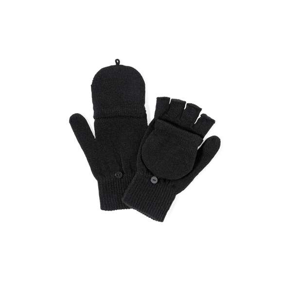 Práctico par de guantes fabricados en cálido y suave acrílico. Con solapa plegable para convertirlos en manoplas, ideales para protegerse del frío manteniendo una buena manejabilidad. Talla única adulto. Presentados en bolsa individual reciclada.