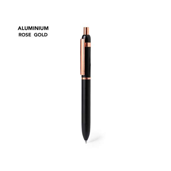 Elegante bolígrafo especialmente diseñado para el marcaje en láser con logotipo en color rosado. De mecanismo pulsador, clip metálico y accesorios en acabado cobre, con detalles plásticos en acabado rosado. Con cartucho jumbo y en tinta azul. Disponible en dos distintivos colores.Presentado en elegante caja de diseño negra.