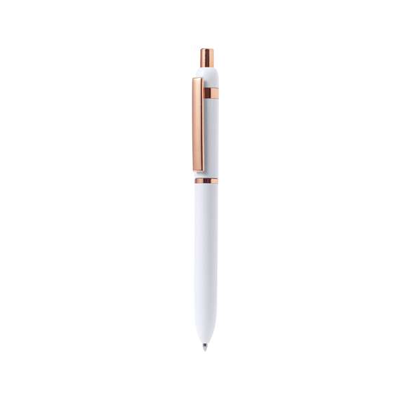Elegante bolígrafo especialmente diseñado para el marcaje en láser con logotipo en color rosado. De mecanismo pulsador, clip metálico y accesorios en acabado cobre, con detalles plásticos en acabado rosado. Con cartucho jumbo y en tinta azul. Disponible en dos distintivos colores.Presentado en elegante caja de diseño negra.