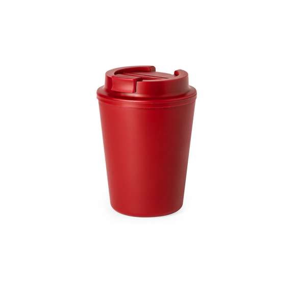 Vaso térmico fabricado en resistente PP de doble pared y 300ml de capacidad de color mate. Tapa con dosificador y abrefácil, libre de BPA. Es ideal para tener en tu escritorio, mesa o en cualquier superficie donde disfrutar tranquilamente de tu bebida favorita. Con certificación Food Grade, garantizando la seguridad cuando los alimentos entran en contacto con el material usado para fabricar el producto. El PP reciclado es un plástico reciclado y altamente reciclable, de gran resistencia y apto para multitud de aplicaciones.