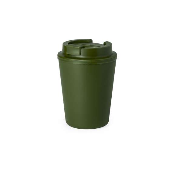 Vaso térmico fabricado en resistente PP de doble pared y 300ml de capacidad de color mate. Tapa con dosificador y abrefácil, libre de BPA. Es ideal para tener en tu escritorio, mesa o en cualquier superficie donde disfrutar tranquilamente de tu bebida favorita. Con certificación Food Grade, garantizando la seguridad cuando los alimentos entran en contacto con el material usado para fabricar el producto. El PP reciclado es un plástico reciclado y altamente reciclable, de gran resistencia y apto para multitud de aplicaciones.