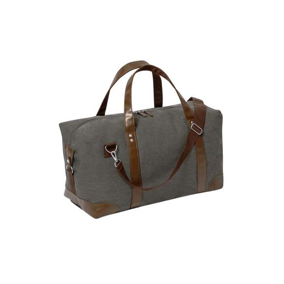 Elegante bolso fabricado en resistente canvas de 475g/m2 gris, con prácticas y resistentes asas en polipiel alrededor del bolso y esquinas reforzadas. Compartimento principal con cierre de cremallera a juego con las asas y cinta para hombro ajustable con mosquetón. Incluye bolsilo exterior de fácil acceso.Presentado en bolsa individual reciclada.