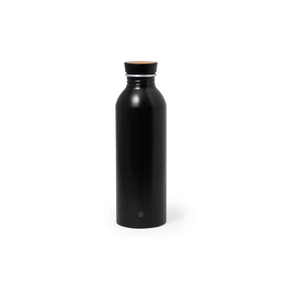 Bidón de 550 ml de capacidad. Fabricado en elegante y sostenible aluminio reciclado. De acabado satinado, incluye original tapón a rosca con detalle de bambú y libre de BPA. Con distintivo Aluminio Reciclado. Presentado en caja de diseño kraft y en bolsa individual reciclada.El aluminio reciclado es un material con posibilidades de reciclaje casi infinitas, sin perder sus propiedades originales y consumiendo menos energía en este proceso.