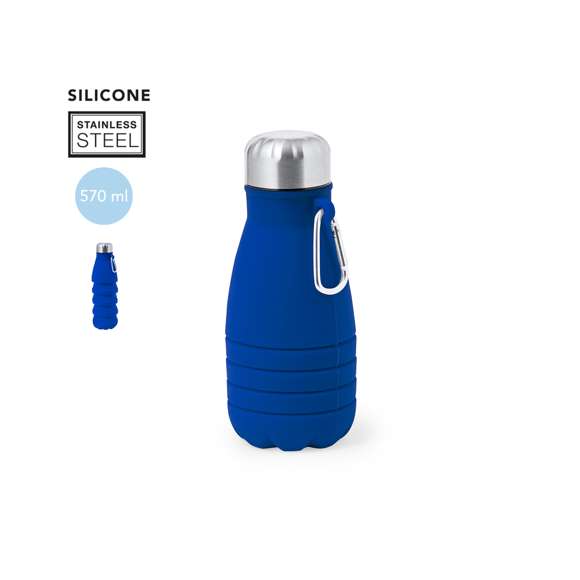 Bidón plegable de 550 ml de capacidad. Fabricado en silicona de alta calidad con tapón de acero inoxidable. Con cuerpo flexible de acabado mate, este bidón puede ser plegado para un cómodo y sencillo almacenamiento. Incluye mosquetón para fácil transporte. Libre de BPA. Es ideal para tener en tu escritorio, mesa o en cualquier superficie donde disfrutar tranquilamente de tu bebida favorita. Medidas plegado: Ø7,1 cm x 16,9 cm de alto. Medidas desplegado Ø7,1 cm hasta 24,8 cm de alto.
