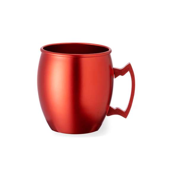 Taza de 540 ml de capacidad fabricada en aluminio. Con innovador diseño de asa y disponible en variada gama de colores metalizados. Presentada en atractiva caja individual de diseño kraft.