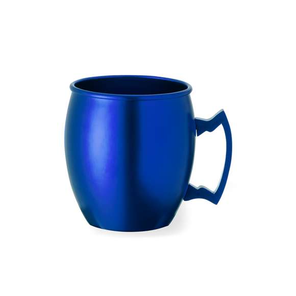 Taza de 540 ml de capacidad fabricada en aluminio. Con innovador diseño de asa y disponible en variada gama de colores metalizados. Presentada en atractiva caja individual de diseño kraft.