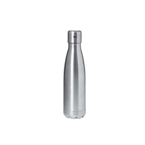 Bidón térmico de acero inox y doble pared de 500 ml de capacidad en acabado mate. Con medidor de temperatura táctil integrado en tapón y batería recargable -incluido cable negro Tipo C-. Con tapón de seguridad libre de BPA y presentado en atractiva caja individual de diseño Kraft y en bolsa reciclada. Disponible manual de instrucciones en español e inglés.