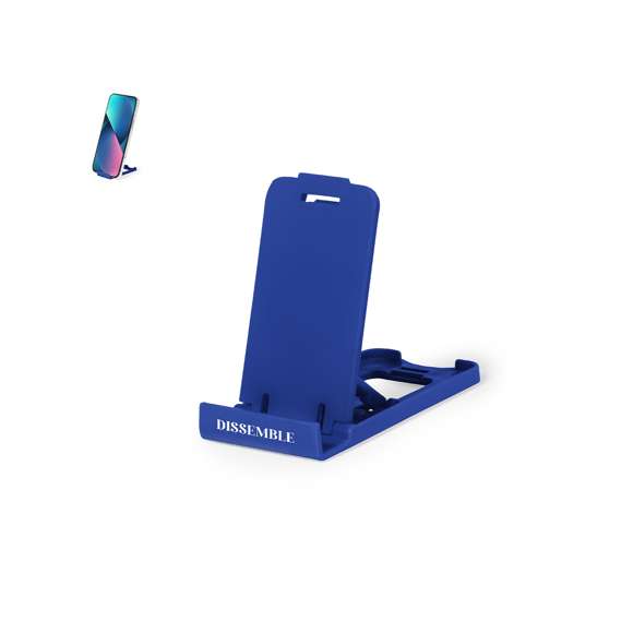 Soporte para smartphone y tablet fabricado en resistente PP. De diseño compacto y plegable para poder llevarlo a cualquier lado. Con distintas posiciones de inclinación. Disponible en amplia gama de colores. Presentado en bolsa individual reciclada.