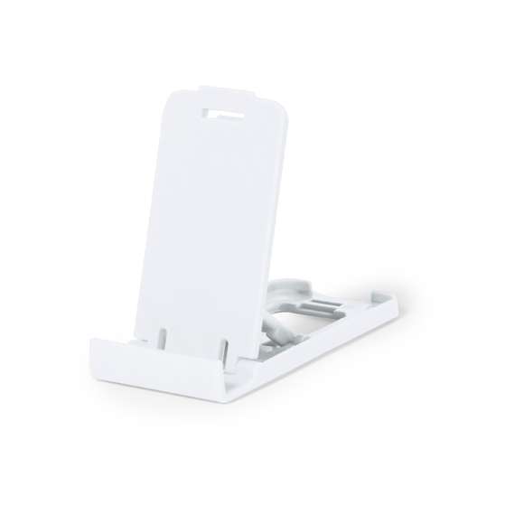 Soporte para smartphone y tablet fabricado en resistente PP. De diseño compacto y plegable para poder llevarlo a cualquier lado. Con distintas posiciones de inclinación. Disponible en amplia gama de colores. Presentado en bolsa individual reciclada.