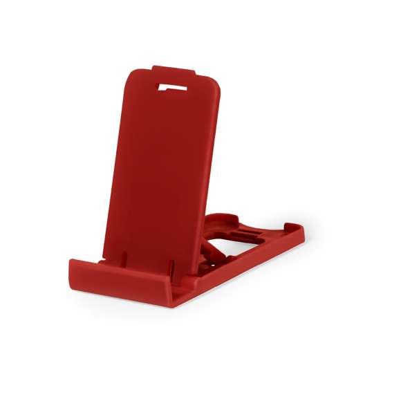 Soporte para smartphone y tablet fabricado en resistente PP. De diseño compacto y plegable para poder llevarlo a cualquier lado. Con distintas posiciones de inclinación. Disponible en amplia gama de colores. Presentado en bolsa individual reciclada.