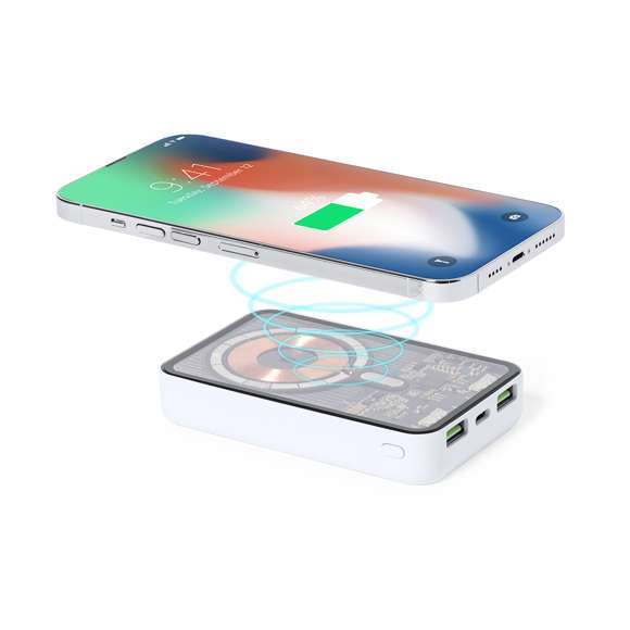 Batería auxiliar externa en distintivo diseño transparente, con 5.000 mAh de capacidad de carga. Cargador inalámbrico integrado 15W y conectores de entrada/salida Tipo C + salida USB. Con fijación magnética Magsafe, para una firme sujeción del dispositivo, compatible con dispositivos equipados con tecnología de carga inalámbrica Qi. Cable de carga incluido, con manual de instrucciones disponible en español e inglés. Presentada en caja individual de diseño eco y en cartón kraft.Entrada/Salida Tipo C: 5-12V DC 3-1.67A, 20WSalida USB: 5-12V DC 3-1.5A, 18WLas capacidades mostradas en todas nuestras baterías auxiliares externas son reales, incorporando todas ellas baterías de grado A y no recicladas, con una vida útil de al menos 500 ciclos de carga y según normativa CE. Además, están fabricadas conforme a los estándares RoHS y en cumplimiento con los siguientes requisitos de seguridad:Sistema de protección contra sobrecarga del power bank.Sistema de protección contra descarga completa que proporciona una mayor durabilidad del power bank.Sistema de bloqueo para evitar cortocircuitos.Sistema de transferencia de carga constante, acorde con la capacidad del dispositivo de destino.
