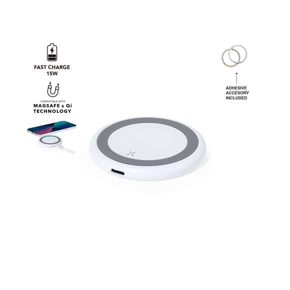 Cargador inalámbrico 15W de diseño circular. Base antideslizante y compatible con dispositivos equipados con tecnología de carga Qi. Diseñado para la carga de smartphone, auriculares y smartwatch. Presentado en atractiva caja de diseño kraft. Disponible manual en español e inglés.
