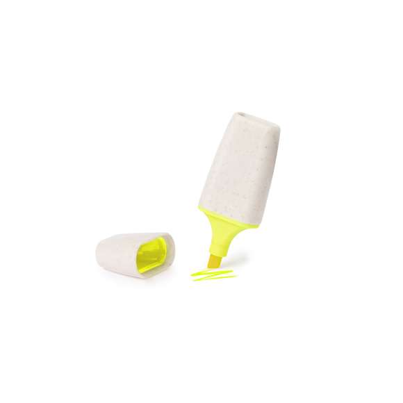 Original y práctico marcador fluorescente fabricado en caña de trigo y ABS. Marcador en color amarillo fluorescente.La caña de trigo fomenta la utilización de materias primas naturales, reduciendo así las emisiones contaminantes.