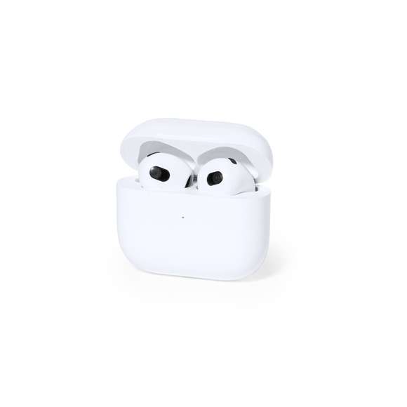 Auriculares intraurales con conexión Bluetooth 5.3 y función manos libres. De diseño ergonómico, incluyen botón de control táctil integrado en el auricular, con base de carga a juego. Batería integrada de 300 mAh y presentados en caja individual de diseño kraft. Manual de instrucciones en español e inglés.