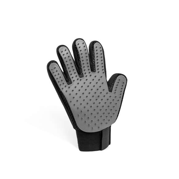 Guante para cepillar a las mascotas fabricado en suave poliéster y TPR. Diseñado para mimar a las mascotas, es fácil de usar y se ajusta a la mano gracias a su diseño ergonómico, con cinta de velcro adaptable. Las cerdas de suave TPR que atrapan el pelo suelto, para un cepillado fácil y cómodo. Presentado en una bolsa individual reciclada.