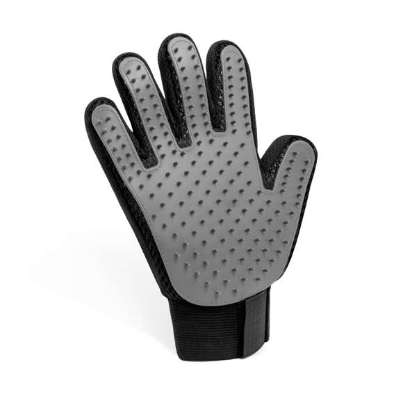 Guante para cepillar a las mascotas fabricado en suave poliéster y TPR. Diseñado para mimar a las mascotas, es fácil de usar y se ajusta a la mano gracias a su diseño ergonómico, con cinta de velcro adaptable. Las cerdas de suave TPR que atrapan el pelo suelto, para un cepillado fácil y cómodo. Presentado en una bolsa individual reciclada.