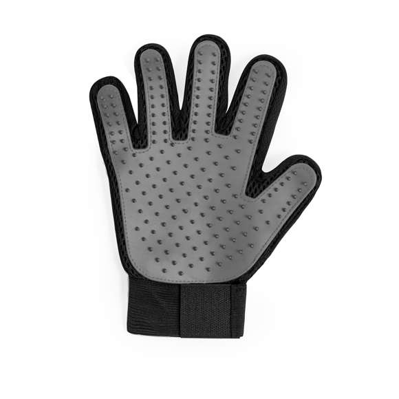 Guante para cepillar a las mascotas fabricado en suave poliéster y TPR. Diseñado para mimar a las mascotas, es fácil de usar y se ajusta a la mano gracias a su diseño ergonómico, con cinta de velcro adaptable. Las cerdas de suave TPR que atrapan el pelo suelto, para un cepillado fácil y cómodo. Presentado en una bolsa individual reciclada.