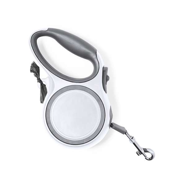 Cinta de paseo extensible de 3 metros, fabricada en resistente poliéster, con carcasa en robusto ABS. Incluye botón de freno integrado, con cómoda empuñadura ergonómica y práctico gancho para bolsas. Con mosquetón metálico de enganche giratorio y presentada individualmente en caja de diseño kraft.