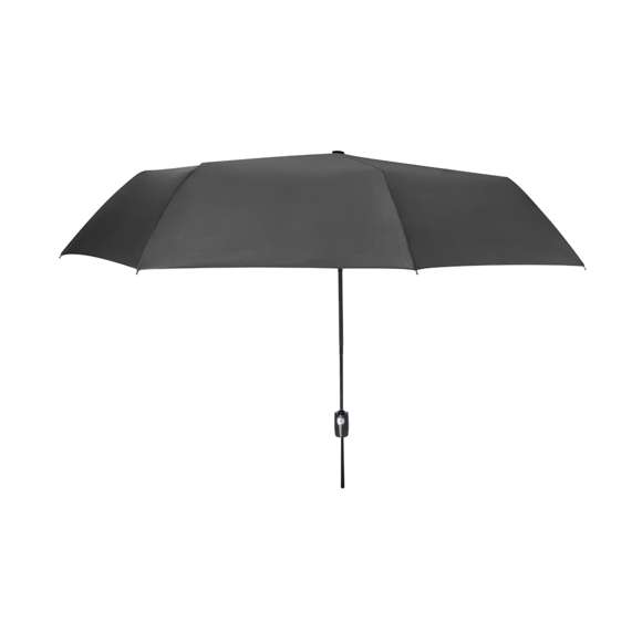 Paraguas plegable de 120cm de diámetro en material pongee 190T RPET. De apertura y cierre automáticos, con sistema antiviento y varillas en fibra de vidrio. Mango de suave tacto goma, con funda de transporte y cinta a juego. Disponible en variada gama de colores, con etiqueta RPET.El material RPET se elabora a partir de plástico reciclado, para así fomentar la reutilización de residuos plásticos y ayudar a la sostenibilidad del planeta.