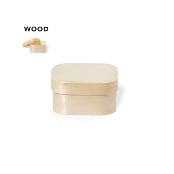 Caja de presentación formato cuadrado, fabricada en madera natural y con tapa a juego.
