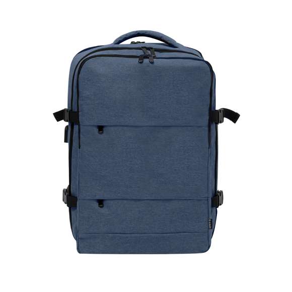 Mochila multifunción fabricada en 300D RPET. Elaborada con poliéster reciclado y resistente al agua, cuenta con una excelente transpirabilidad en la zona trasera, facilitando la disipación del calor gracias a sus cintas y respaldo acolchados. Las cintas anchas están diseñadas para aliviar la presión en los hombros, permitiendo llevar la mochila cómodamente durante largos periodos.Perfecta para cualquier situación por tener múltiples compartimentos: 2 bolsillos frontales. 3 compartimentos grandes centrales, uno de ellos portatodo, un bolsillo central de gran capacidad para guardad ropa y/o complementos con organizador en su interior, y un tercero acolchado, perfecto para llevar portátil de hasta 17,3 pulgadas. Además, cuenta con 3 apartados especiales, un bolsillo lateral perfecto para tener acceso rápido, bolsillo para calzado en la base con argollas de ventilación, y bolsillo antirrobo en la espalda, además de cable USB. Perfecta para viajes o para el día a día por sus cintas ajustables, adaptándose a todo estilo de vida. Disponible en negro y gris, con logotipo RPET incluido. Presentada individualmente en bolsa reciclada.El material RPET se elabora a partir de plástico reciclado, para así fomentar la reutilización de residuos plásticos y ayudar a la sostenibilidad del planeta.