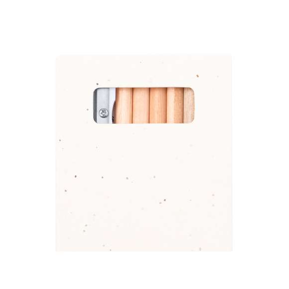 Set de 6 lápices con plantillas para colorear y sacapuntas, presentado en caja de cartón natural con semillas. Lápices de madera con cuerpo redondo de acabado natural y minas en variada gama de colores. Incluye semillas de petunia en la caja, convirtiéndolo así en cartón plantable al final de su vida útil. Flores en colores surtidos, con instrucciones de plantado en la cubierta trasera.