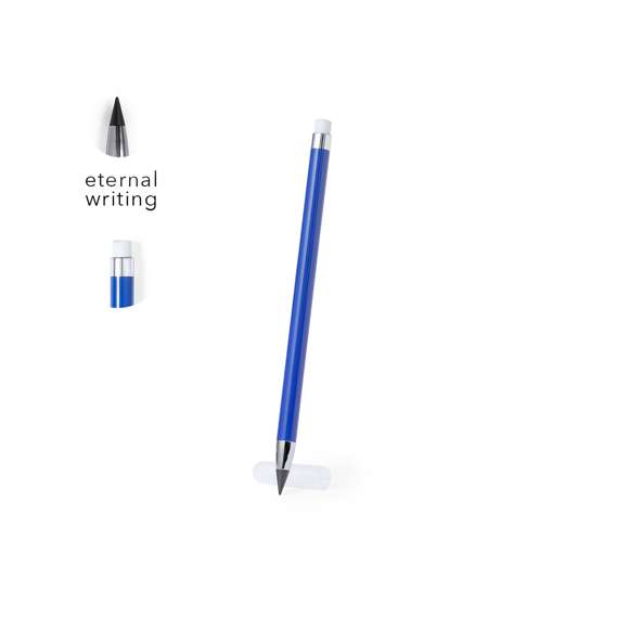 Lápiz eterno fabricado en resistente ABS. Reutilizable y con escritura infinita, para usar siempre el mismo lápiz y no generar residuos. Incluye goma de borrar en la parte superior del lápiz, capucha para proteger la punta, con estilo elegante combinando elementos de colores con elementos en plata. Disponible en una amplia gama de colores.