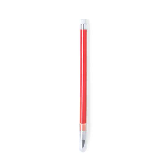 Lápiz eterno fabricado en resistente ABS. Reutilizable y con escritura infinita, para usar siempre el mismo lápiz y no generar residuos. Incluye goma de borrar en la parte superior del lápiz, capucha para proteger la punta, con estilo elegante combinando elementos de colores con elementos en plata. Disponible en una amplia gama de colores.