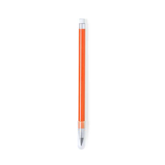 Lápiz eterno fabricado en resistente ABS. Reutilizable y con escritura infinita, para usar siempre el mismo lápiz y no generar residuos. Incluye goma de borrar en la parte superior del lápiz, capucha para proteger la punta, con estilo elegante combinando elementos de colores con elementos en plata. Disponible en una amplia gama de colores.