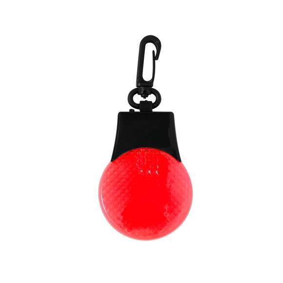 Luz de seguridad de alta visibilidad. Dispone de 3 luces LEDs, con posición de iluminación fija -dos niveles de intensidad-, e intermitente. Con mosquetón giratorio y disponible en colores vivos. Alimentada por pila de botón (incluida) y presentada individualmente en caja de diseño kraft.