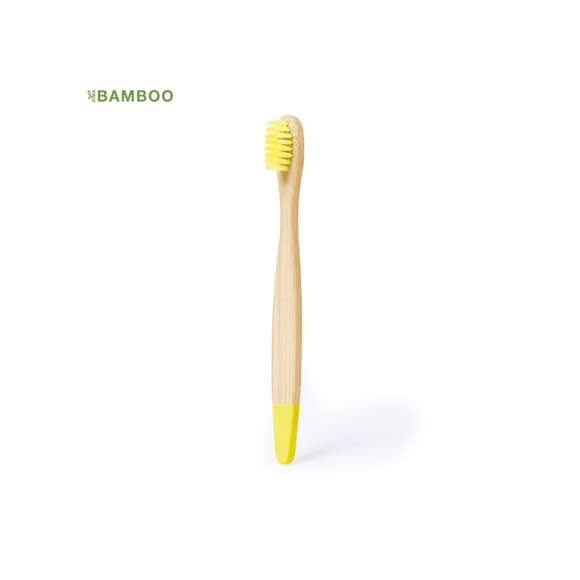 Cepillo de dientes fabricado en bambú. Para los más pequeños de casa, con cerdas y puntas en divertidos colores. Presentado individualmente en caja kraft. Materiales como el bambú fomentan la utilización de materias primas naturales, reduciendo las emisiones contaminantes. Proviene de una planta de gran resistencia y versatilidad, con crecimiento y regeneración rápidos, siendo una excelente alternativa al uso de madera tradicional.