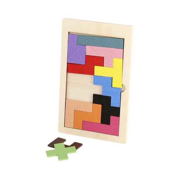 Juego de habilidad fabricado en madera. Contiene 12 piezas poligonales fabricadas en suave madera y pintadas en divertidos colores. Permite formar diversas figuras gracias a las diferentes formas de las piezas, pudiendo guardarlas cómodamente en su base fabricada también en madera.