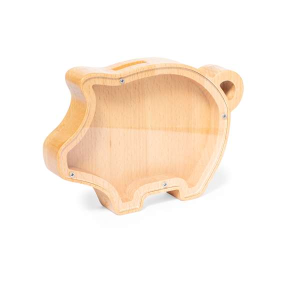 Encantadora hucha con la silueta de un cerdito combinando diseño y funcionalidad, para hacer del ahorro una experiencia alegre, viendo por su ventana de metacrilato como suben los ingresos. Presentado individualmente en caja de diseño kraft.