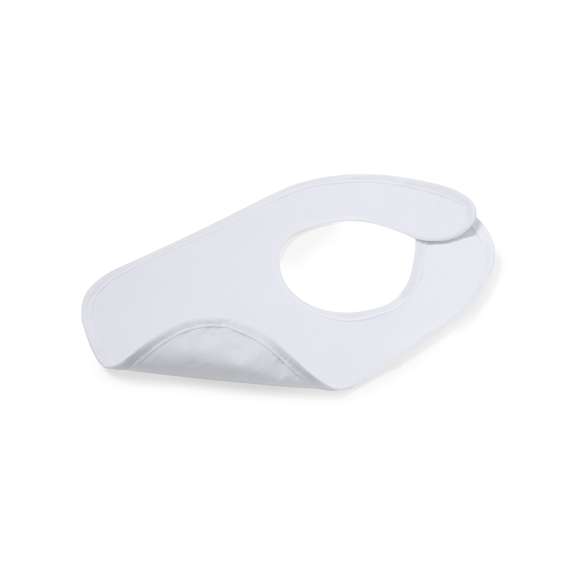 Práctico babero infantil confeccionado en algodón, con cierre de velcro para un mejor ajuste de color blanco.