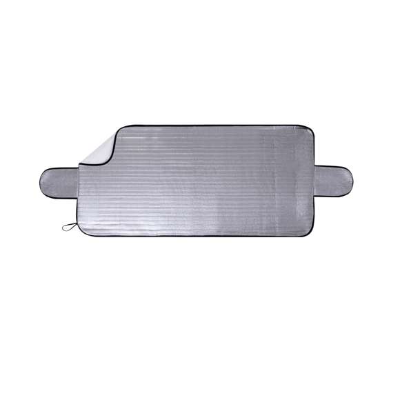 Resistente parasol de aluminio en una cara, diseñado para situarlo en el exterior de la luna delantera y como protección ante fenómenos adversos como la nieve. Incluye dos solapas laterales que se ajustan entre el marco y las puertas del vehículo, proporcionando un aislamiento adicional a la luna delantera. Enrollable y con gomas para un fácil almacenamiento.Presentado en bolsa individual reciclada.