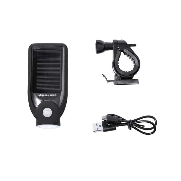 Luz de seguridad para bicicletas con carga solar. Ofrece tres modos de iluminación: uno fijo con intensidad media o alta, e intermitente. Recargable gracias a su batería de 500 mAh de capacidad, con cable de carga incluido. Con accesorio de acople válido para cualquier bicicleta y presentada en caja de diseño kraft.
